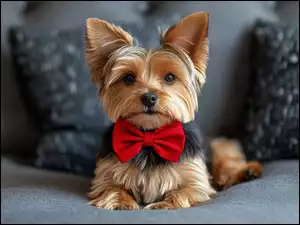 Czerwona, Poduszki, Yorkshire terrier, Pies, Muszka