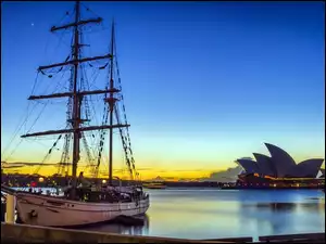 Żaglowiec, Słońca, Sydney, Australia Opera, Wschód
