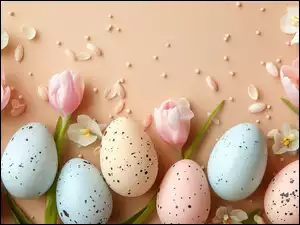 Pisanki, Nakrapiane, Tulipany, Grafika, Kwiaty, Wielkanoc