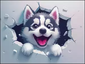 Grafika, Pies, Szczeniak, Siberian husky