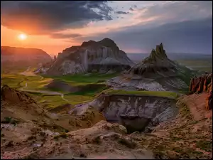 Manggystau, Kazachstan, Airakty, Zachód słońca, Skały, Dolina Zamków