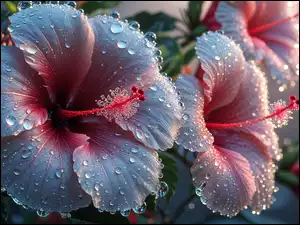 Kwiaty, Grafika, Mokre, Hibiskusy, Krople
