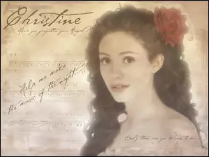 kwiat, Phantom Of The Opera, włosy, Emmy Rossum, nuty