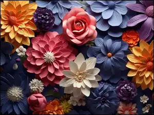 Rozwinięte, Grafika, Papierowe, Kolorowe, Kwiaty