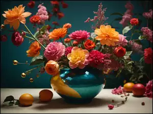 Bukiet, Grafika, Kolorowe, Kwiaty, Wazon