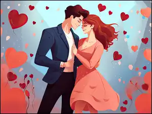 Para zakochanych i serca w grafice