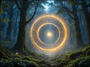 Krąg świetlny w lesie w grafice fantasy