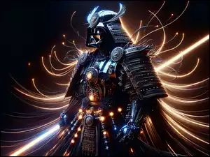 Rozświetlony Lord Darth Vader z mieczem w zbroi i masce