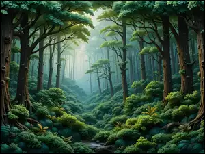 Krajobraz sceniczny lasu z roślinnością w grafice komputerowej