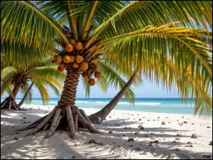 Kokosowa, Palma, Plaża, AI, Morze, Kokosy