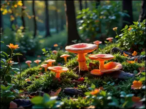 Grafika AI, Pomarańczowe, Grzyby, Ściółka