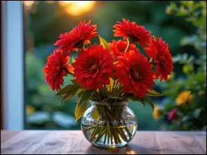 Wazon, AI, Czerwone, Kwiaty, Szklany