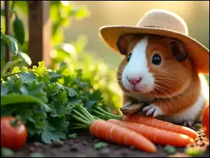 Kapelusz, Świnka morska, Marchew, AI, Warzywa, Pomidory