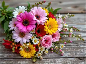 Deski, Kwiaty, Bukiet, Kolorowe