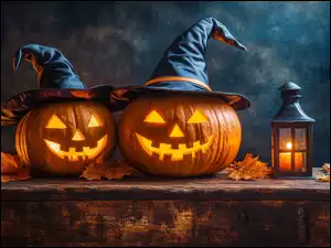 Lampion, AI, Kapelusze, Dynie, Halloween