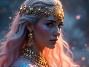 Blondynka, Kobieta, Kolczyki, AI, Diadem, Naszyjnik