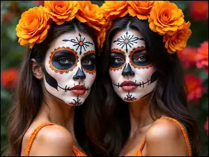 Bodypainting, Kobiety, Twarz, Kwiaty