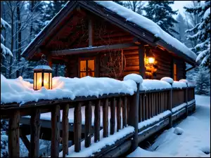 Dom, Grafika AI, Ogrodzenie, Zima, Las