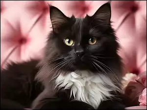 Róże, Czarno-biały, Kot