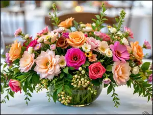 Bukiet, Grafika AI, Kwiaty, Kolorowe, Stół