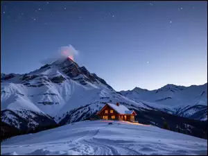 Zima, Grafika AI, Dom, Schronisko, Góry