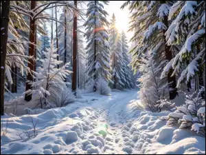 Drzewa, Ośnieżone, Droga, Zima, Zaśnieżona, Las