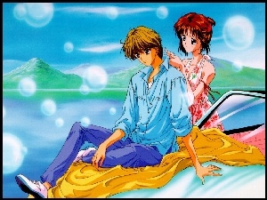góry, Marmalade Boy, para, ludzie, auto