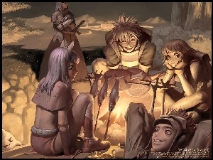 Ragnarok, ludzie, ryby, ognisko
