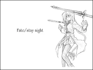 Fate Stay Night, miecze, kobieta, szkic