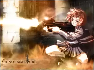 spódniczka, Gunslinger Girl, strzał, kobieta, karabin