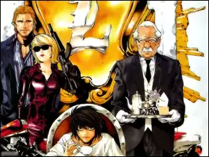 taca, tron, Death Note, ludzie, kelner, pistolet