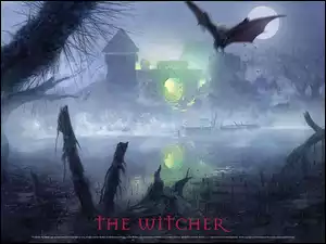 światło, The Witcher, nietoperz, jezioro, wioska