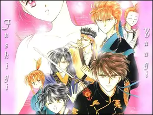 miecz, Fushigi Yuugi, napis, ludzie, twarz