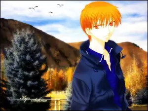 góry, jezioro, postać, Fruits Basket, drzewo