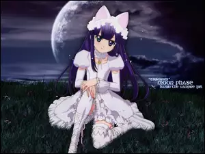 niebo, Tsukuyomi Moon Phase, trawa, dziewczynka