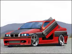 Tuning, Czerwony, BMW 3, Czarny, E36
