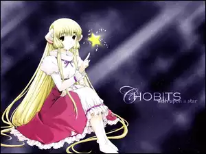 Chobits, napis, dziewczyna, gwiazda