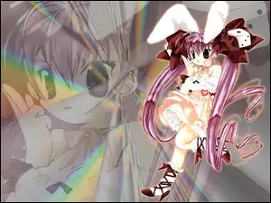 uszy, Digi Charat, blask, buty, kokarda