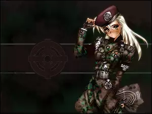 blondynka, Masamune Shirow, kobieta, soldier, beret
