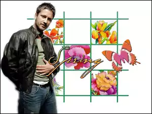 Gerard Butler, spring czarna kurtka