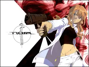 Noir, łańcuch, kobieta, pistolet
