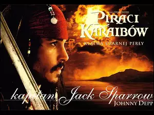zachód, Piraci Z Karaibów, szabla, Johnny Depp, chmury
