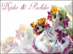 dziewczynki, Digi Charat, kwiaty, napis, suknia