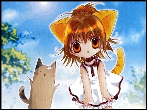 sukienka, Digi Charat, kotek, dziewczyna, ogon