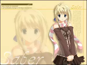 napisy, Saber, mini, dziewczyna, twarz, Fate Stay Night