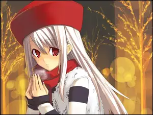 zimno, drzewa, oczy, wieczór, dziewczyna, Fate Stay Night