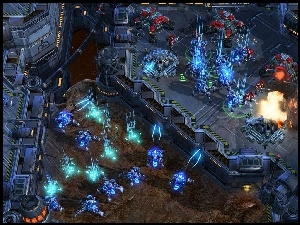 Starcraft 2, laser, miasto, roboty