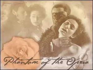 Gerard Butler, róża, Phantom Of The Opera, napis, Emmy Rossum