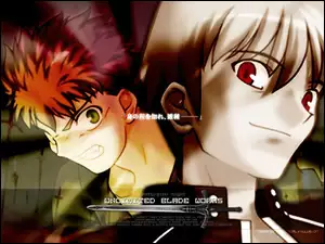 twarze, oczy, Fate Stay Night, mężczyźni, miecz, napisy