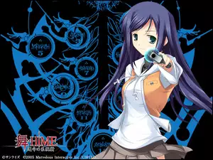 symbole, pistolet, Mai Hime, kobieta